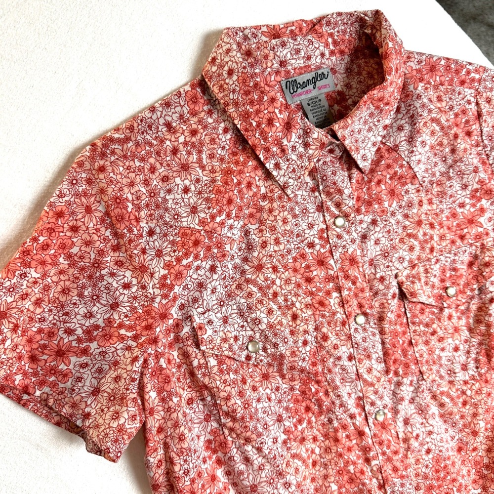 Wrangler Wrancher Shirt Cotton Floral Pearl Snap Western Short Sleeve Women S